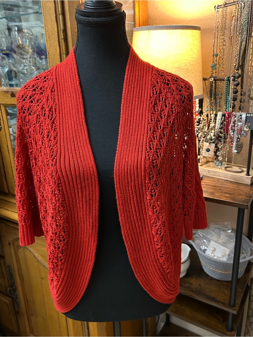 Liz Claiborne Red Open-Front Knit Shrug